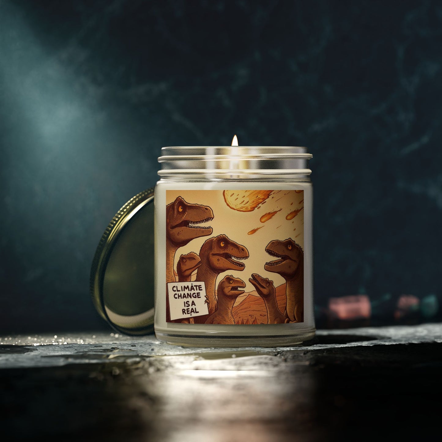 Funny Climate Change Dinosaur Candle – Extinct Humor Eco-Friendly Scented Candle